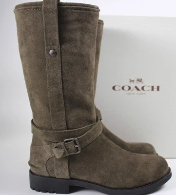NEW COACH Size 6.5 Women's Boot Olive Nubuck Suede Fatigue VALLIE Mid-Calf $398  - Image 1 of 4