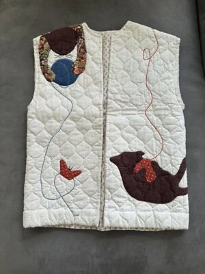 Vintage Handmade Cat Quilted Vest - Lined / Cats With Yarn Design - Image 1 of 4