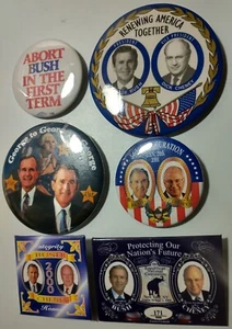 Lot "GWB4" Set of 6 GEORGE W. BUSH #43 President pin back buttons VG Various - Picture 1 of 8
