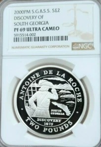 2000 SOUTH GEORGIA & SANDWICH ISLANDS SILVER 2 POUNDS NGC PF 69 ULTRA CAMEO TOP - Picture 1 of 4