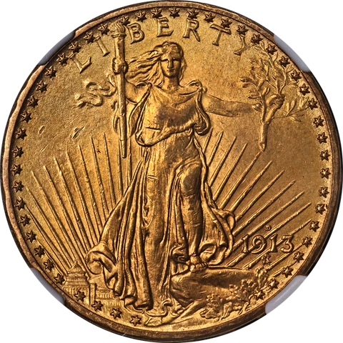 1913-D Saint-Gaudens Gold $20 NGC MS62 Nice Eye Appeal Nice Strike Cover