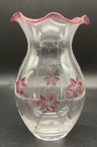 Lenox clear and red floral design Vase  Home Decor