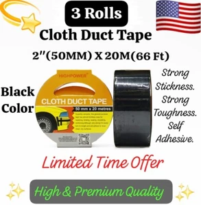 3 Rolls 2" X 20 M  66 fts Cloth Duct Tape Utility Grade Industrial SUV Vinyl TRU - Picture 1 of 9