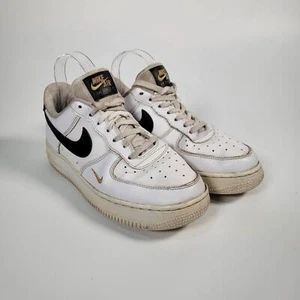 Nike Air Force 1 Low '07 Essential White Black Gold Mini Swoosh Women Size 8 - Picture 1 of 9