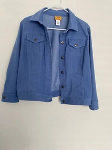 RUBY RD LIGHT BLUE STRETCH JACKET Size 10 BUTTON UP CHEST POCKETS Casual Cottage - Picture 1 of 11