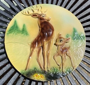 Rare Early Disney Bambi Father & Son Image Chalk Plaque  1940's Number W22 - Picture 1 of 10