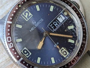 Vintage Helbros Day-Date Taucheruhr mit Elgin AS 1914, hält Zeit FÜR TEILE/REPARATUR - Bild 1 von 22