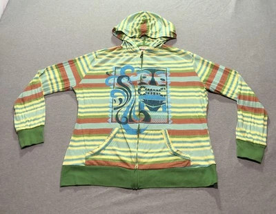 Mossimo Supply Co Sudadera con Capucha Mujer XXL Rayas Estampado Gráfico Boho Retro Indie Verde Foto 1 de 4