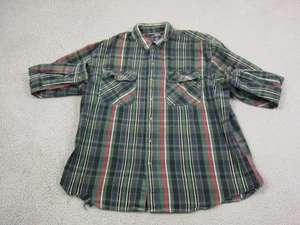 Vintage Five Brother Shirt Mens Big 2X Green Blue Plaid Western Made in USA 90s - Picture 1 of 12