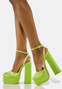 Tacones gruesos Public Desire Chartreuse con tiras talla 7 - Imagen 1 de 10