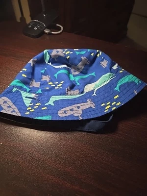 Carters Baby Hat 6-12 Months Soft Beach Sun Aqua Blue W/strap - Image 1 of 3