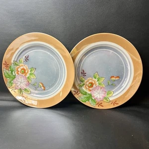 Set of 2 Lusterware Japan Salad Dessert Bread Plates Orange Blue Gray Floral GUC - Picture 1 of 7
