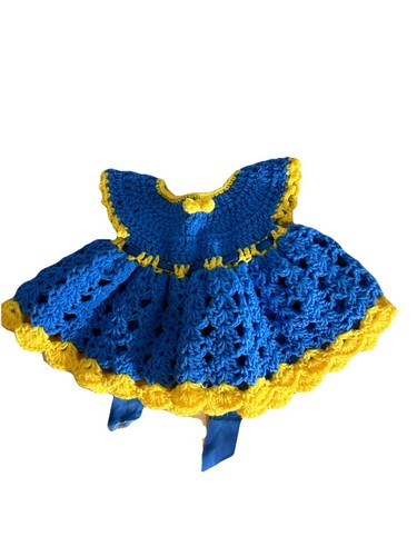 VETEMENTS Vestito bambola uncinetto blu giallo