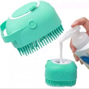 Dog Bathing Brush Pet Massage Brush Shampoo Dispenser Soft Silicone Brush Rubber - Picture 1 of 4
