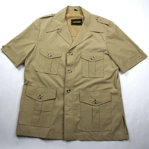 Vtg 1970s Haggar Safari 4 Pocket Utility Shirt Jacket Sz 42 Tan Epaulets S/S - Picture 1 of 10
