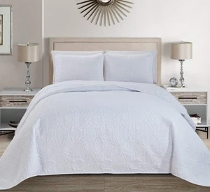 Fancy Collection Embossed Coverlet Bedspread Over Size Set Solid # Austin (Wh... - Picture 1 of 1