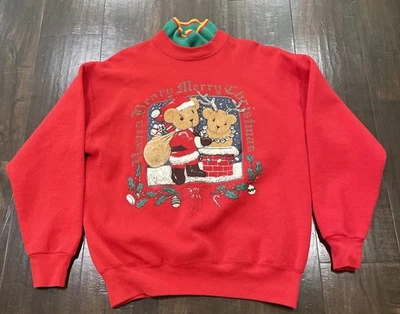 Sudadera vintage India Ink Navidad roja pintada a mano talla única hecha en EE. UU. Foto 1 de 4