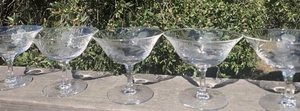 Vintage geätztes Sektglas Set - 5 Gläser geätztes Weizenmuster MCM 3,5" H - Bild 1 von 9
