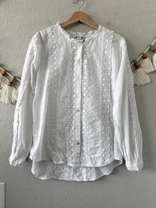Sundance White Cotton Lace Embroidered Button Up Peasant Top Boho Coastal L - Picture 1 of 9