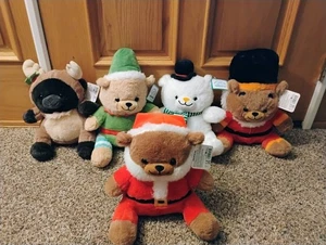 Applause Christmas Teddy Bear Adorable Stuffed Plush Figure Complete Set Of 5 - Picture 1 of 1