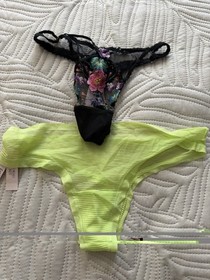 Victoria&rsquo;s Secret Panty Lot Sz M Lace Thong Floral Embroidery & Neon Bikini NWT