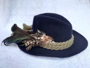 Hut mit Kordel und Feder, dunkelblau/beige, Wolle, 54 cm, Tracht - Bild 1 von 3