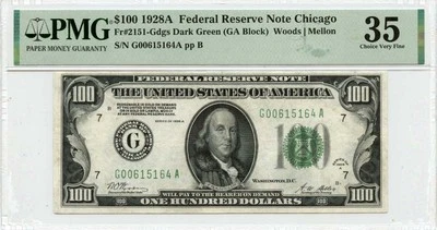 1928A $100 Federal Reserve Note Chicago Fr# 2151-Gdgs PMG CH VF35 EPQ - Image 1 of 2