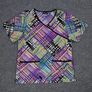 Tafford Scrub Womens Small Top Multicolor Abstract Colorful Pockets Vet Nurse - Picture 1 of 14