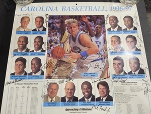 1996-1997 UNC Tarheels Basketball Signed Calendar Poster Dean Smith Vince Antawn - Picture 1 of 8