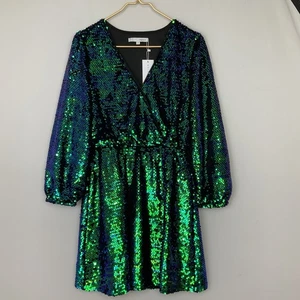 NWT Baltic Born Sz Small Xander Green Purple Iridescent Sequin Long Sleeve Dress - Picture 1 of 9