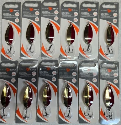 Paquete de 12 cucharas South Bend Kast A Way Shud-L 2/5 oz rojo dorado SBKM25-GRD, NUEVAS Foto 1 de 3