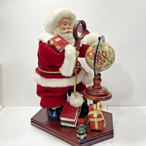 Santa with Spinning Globe & Magnifying Glass Wood Base Large Table Decor 14.5” H - Picture 1 of 13