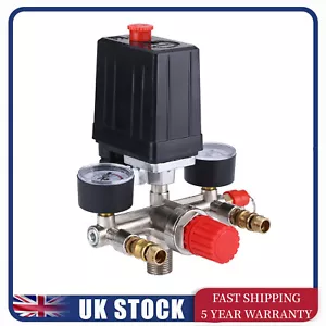 Air Compressor Pressure Switch Control Valve Manifold Regulator Gauges 230V UK - Picture 1 of 16