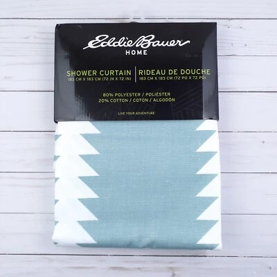 Cortina de ducha de tela Eddie Bauer 72x72 verde azulado a rayas Foto 1 de 3