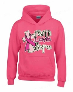 Faith Love Hope Hoodie Breast Cancer Awareness Pink Ribbon Support Sweatshirts - Picture 1 of 3