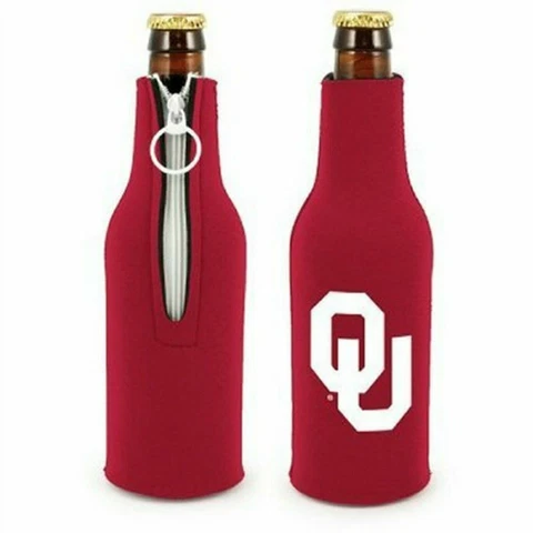 Oklahoma Sooners 2-PACK 12oz Bottle Zipper Koozie Holder Cooler University of Cover