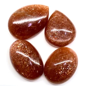 95 Cts/4 Pcs Natural Orange Sunstone Glossy Untreated Loose Cabochon Gemstones - Picture 1 of 14