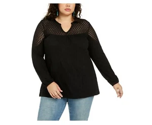 Style & Co Womens Plus 1X Black Lace Shoulder Texture Split Neck Blouse Top NWT - Picture 1 of 8