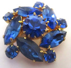 Ancienne Broche couleur or cristaux saphir bleu superbe bijou vintage 3250