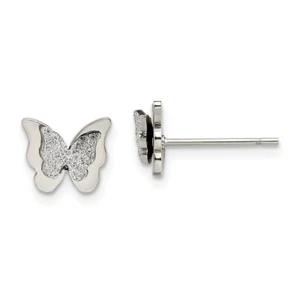 Stainless Steel Polished Glitter Butterfly Post Earrings - Picture 1 of 3