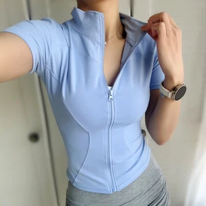 Tight T-Shirt Zipper Yoga Clothing Women Quick-Drying Sports Short-Sleeved S W❤D - Bild 1 von 16