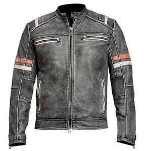 Chaqueta de Cuero Envejecido Negra para Motocicleta Cafe Racer para Hombre - Imagen 1 de 4