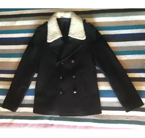 $1985 Neil Barrett Wool Navy Blue Peacoat with Real Shearling Collar. Medium. - Picture 1 of 18