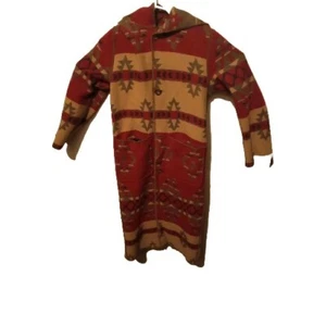 Womens Woolrich Wool Reversible Hooded Long Blanket Southwest Coat Sz Small - Picture 1 of 20