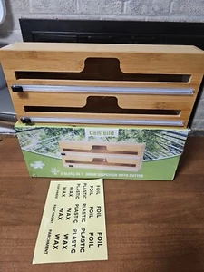 CENFEILD SOLID BAMBOO 2 in 1 FOIL and PLASTIC WRAP DISPENSER w/CUTTERS NIB/NWOT - Picture 1 of 6