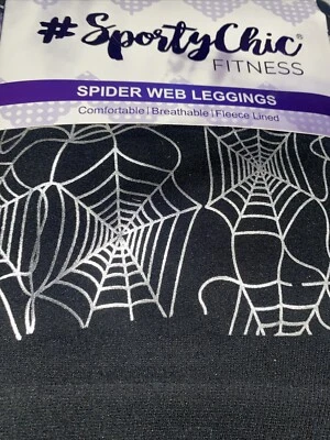 #SPORTY CHIC Negro Plata LEGGINGS Pantalones Talla Única Halloween Leggings Foto 1 de 2