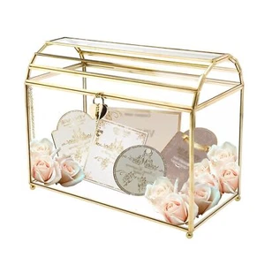 12.2" Shatterproof Glass Wedding Card Box w/ Lock & Slot Keepsake Display Case - Picture 1 of 8