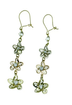 New Real 14K Gold Multi Tone Star Flower Shape Dangle Drop Hook Earrings 2.25 In - Image 1 of 4