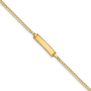 14k Yellow Gold Engraveable 5mm Plain Baby Curb Link Children's ID Bracelet 6" - Picture 1 of 4