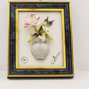 3D Capodimonte Floral Ceramic Art #2 in Frame Signed Nimervind - Made in Italy - Picture 1 of 8
